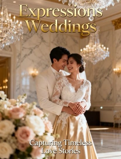 Bride and groom in an elegant ballroom