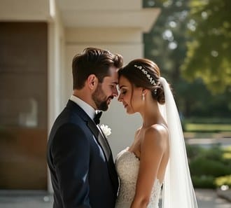 Bride and groom portrait outdoors
